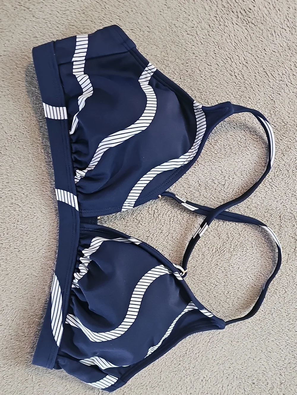 Shade & Shore Women's M Navy Blue & White Wave-Print Bikini Top